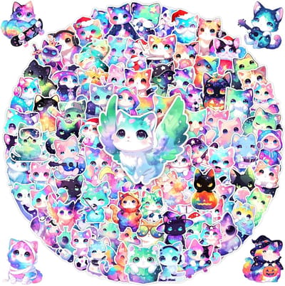 Schattige kattenstickers, 100 stuks, waterdicht voor flessen, laptops en scrapbooks, perfect cadeau voor Valentijnsdag en kattenliefhebbers