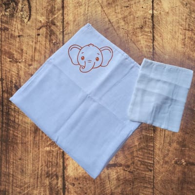 Hydrofieldoek - opdruk - 70 x 70 - washand 20 x 17 - opdruk olifant terra - kraamgeschenk