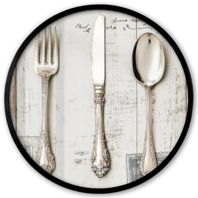 Poster in lijst Rond - Fotolijst 40x40 cm - Posters - Zilver - Bestek - Hout - Ronde posterlijst zwart - Decoratie - Wanddecoratie woonkamer - Muurdecoratie slaapkamer