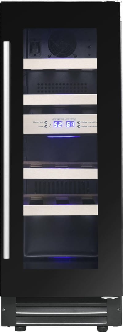 Le Chai LBN 178 - Wijnklimaatkast 2 zones - 29.5 cm breed - Zwart glas -17 Flessen - H 88 cm - 38 dB (Stil) - Inbouw of vrijstaand gebruik