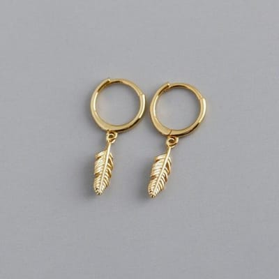 Boucles d'oreilles créoles à breloques en forme de feuille en argent sterling 925, simples, vintage, dorées, bijoux faits à la main beige