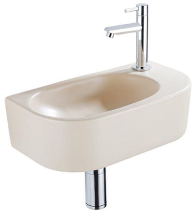 Fugaflow Efficiente Pietra Fonteinset - 40x21.5x12cm - rechts - glad - halfrond - 1 kraangat - keramiek - fonteinkraan chroom - afvoerplug - verlaagd sifon - beige