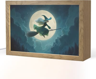 Nachtlampje 30x20 cm - Kinder lampje - Heks - Maan - Bos - Magisch - Tafellamp kinderkamer - Slaapkamer lamp - Bedlamp kinderen - Kinderlampje stopcontact - Wandlamp babykamer - Nachtlampjes