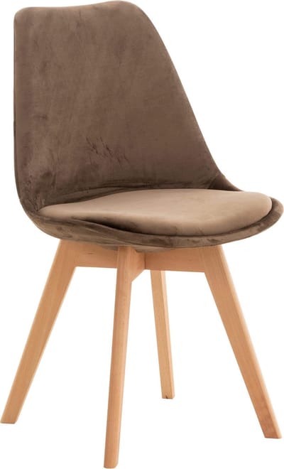 CLP Linares Eetkamerstoel - Design Keukenstoel - Scandinavisch Kuipstoel - Houten Poten Fluweel/donkerbruin