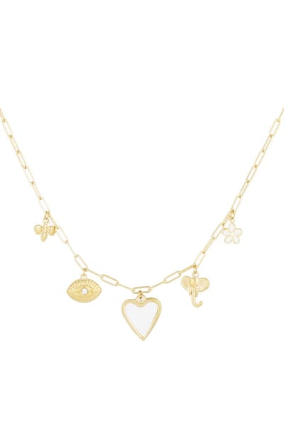 Yehwang Heartstrings - Ketting - Bedels - Stainless steel - Lengte 39 + 5 cm - Goudkleurig