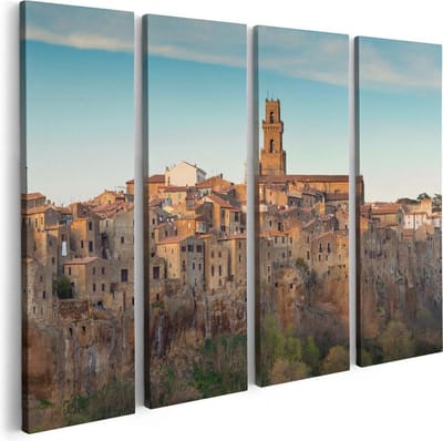 Artaza Canvas Schilderij Vierluik Oude Stad in Toscane, Italië - 80x60 - Foto Op Canvas - Canvas Print