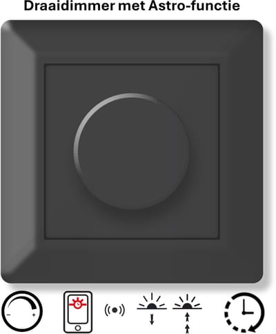 Freelux Draaiknop | Astro Tijdschakelaar | Bluetooth | Led Dimmer | 2-polig | 230VAC - 300VA/1,3A_2P | Signaal zwart mat gelakt