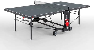 Sponeta® S4-70e Tafeltennistafel Outdoor - Inclusief tafeltennisnet en bathouder - Verrijdbaar - Inklapbaar - Te gebruiken als zelftrainer - Instapbeveiliging - 5mm grijs Tafeltennisblad - LxBxH 274x152,5x76cm - 10 jaar garantie - Made in Germany