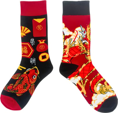 Sokken met Chinees Thema: Draken, Lantaarns, Chinese tekens & Munten - Originele Dames sokken maat 36-41 - Verschillende sokken