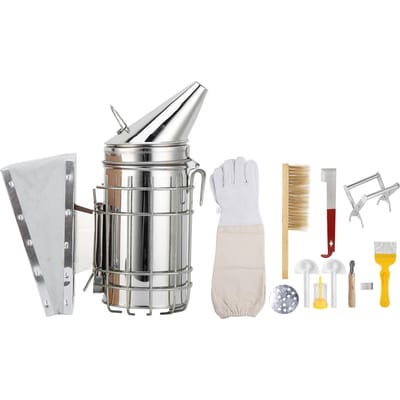Kit de fournitures d'apiculture 10 pièces, gants pour enfumoir, brosse, enfouisseur de fil, outil de désoperculation, clip pour cadre de ruche white