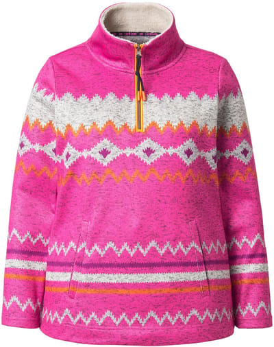 Laurasøn - Dames - Noorse gebreide fleecetrui troyerkraag lange mouw - Neon roze - Maat 44+