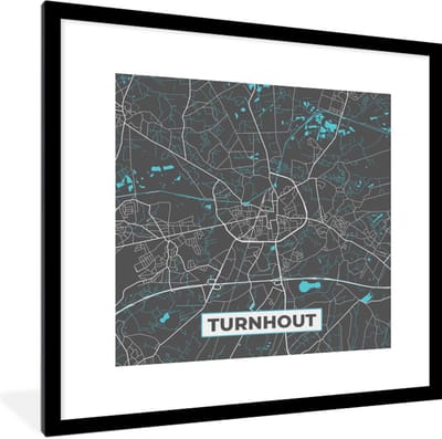 Fotolijst incl. Poster - Stadskaart – Grijs - Kaart – Turnhout – België – Plattegrond - 40x40 cm - Posterlijst