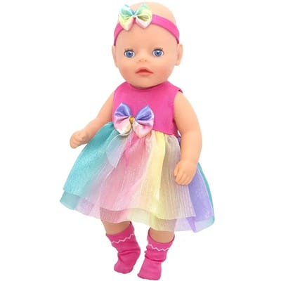 Lief setje voor de pop - Jurkje, Haarband en Sokjes - Poppenkleertjes voor Pop tot 36 cm - Geschikt voor o.a. Baby Born Little en Paola Reina