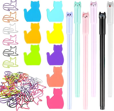 44-delige Kat Thema Schoolbenodigdheden Set met Zelfklevende Notities, Paperclips en Pennen voor Verjaardagsfeest en Klaslokaal