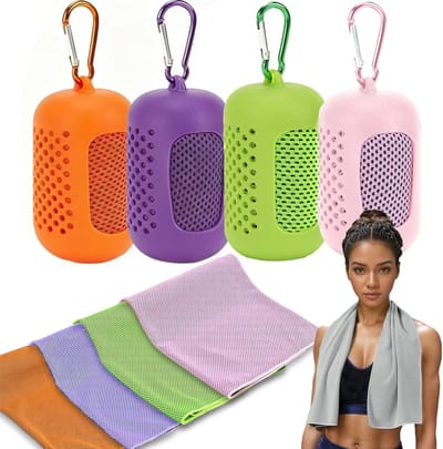 Namajunas - Sport handdoek - Fitness handdoek - Yoga handdoek - Set van 4 koeldoeken - met Draagbare Siliconen Hoezen voor Gemakkelijk Transport - Reishanddoek - Microvezel handdoek - Zacht Snel Droog