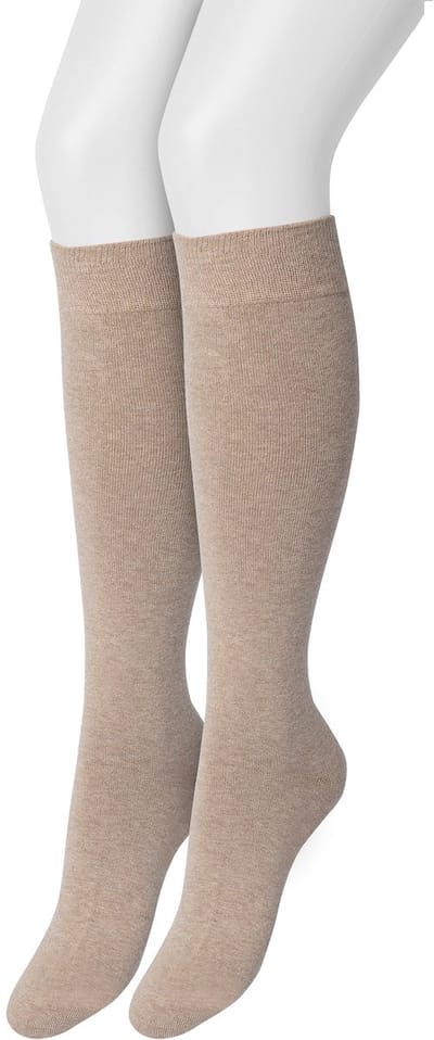 Bonnie Doon Dames Kniekousen Taupe Beige maat 35/38 - 2 paar - Knie Kousen - 2-pack - Multipack - Uitstekend draagcomfort - Cotton Knee High - Zakt niet af - Effen - OEKO-TEX - Licht Bruin - Taupe Heather - OL834302.376