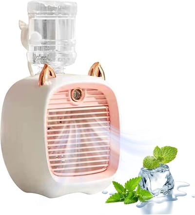Compacte verdampingsluchtkoeler met 50 ml watertank, USB-gevoed persoonlijk bureaukoelapparaat, 3 windsnelheden en stille werking, geschikt voor thuis en kantoor（Roze）