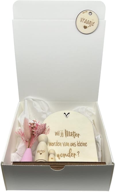 Geschenkbox wil jij mijn METER zijn? | roze | peg doll | houten poppetje | liefste meter | meter vragen | meter worden | peettante vragen | peettante worden | cadeau | geschenkdoos | giftbox