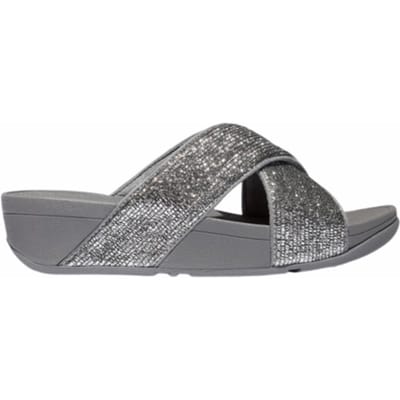 FitFlop - maat 40- Women Lulu Crinkled-Shimmer Cross Slides Silvereen-Schoenmaat 40