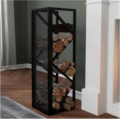 Metalen Houtrek - Houtopslag Rek - Efficiënt Hout Opslaan - Modulair Ontwerp - 105x30x30 cm - Zwart