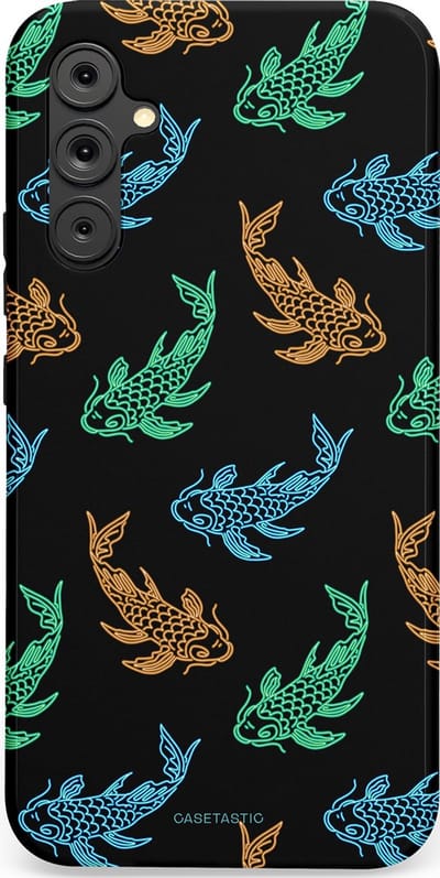 Casetastic hoesje geschikt voor Samsung Galaxy A34 (2023) 5G - Dubbellaagse bescherming - Neon Koi - Fashion Case - Zwart Petrol Donkergroen Bruin