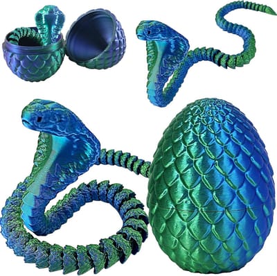 3D Geprinte Slang Speelgoed voor Pasen - Draak Ei Slang Eieren Cobra - Kinderspeelgoed en Decoratie voor Thuis in Blauw en Groen