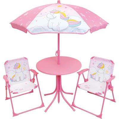 Tafel + 2 stoelen + meisjesparasol Jemini Licorne