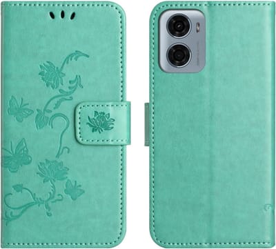 Coverup Hoesje - Geschikt voor Motorola Moto G05 / E15 Hoesje - Coverup Bloemen & Vlinders Book Case - Mintgroen