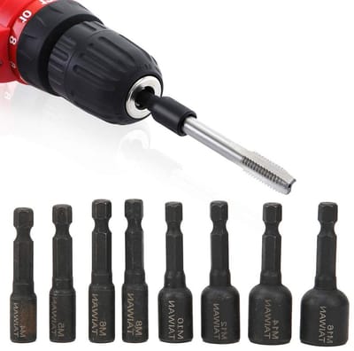 Set van 8 Schroefdraad Tap Adapters M4-M16, 1/4 Inch Schroevendraaier, Draad Tap en Steeksleutel Adapter voor Elektrische Boor en Machinewerkzaamheden