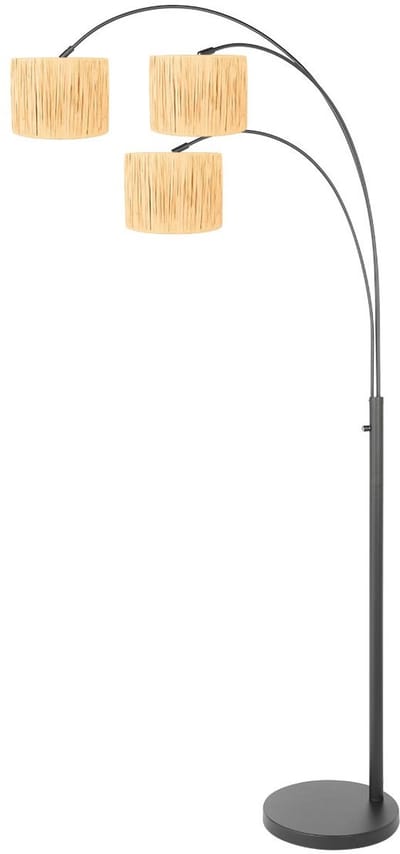 3 Lichts Vloerlamp Sparkled Light 3830ZW - Trendy Metaal met Naturel Seagrass Kappen - Steinhauer - Kantelbaar en Verstelbare Hoogte - Binnengebruik