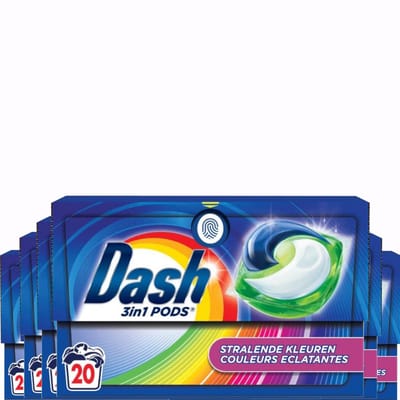 Dash - Stralende Kleuren - Wasmiddel Capsules - All-in-1 Pods - Gekleurde Was - 20 Wasbeurten - Voordeelverpakking - 6 stuks