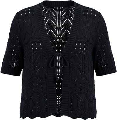 Angel of Style - Dames - Vest straight fit ajourbreisel korte mouw - Zwart - Maat 46+