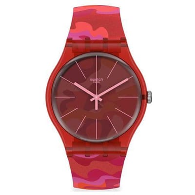 Swatch Originals Serie Kwarts Uurwerk Casual Kwarts Horloge Camouflage Vlam Unisex horloges Rood SUOR116 Red brown