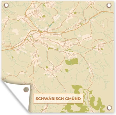 Tuin poster Stadskaart - Schwäbisch Gmünd - Plattegrond - Kaart - Vintage - 200x200 cm - Tuindoek