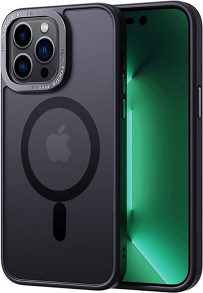 Lunso - Geschikt voor iPhone 15 Pro Max - Back cover hoesje - Metalen ring Zwart