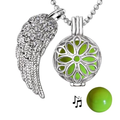 Engelenroeper 18mm Bolhouder met Ketting 90cm en Bolletje - Dames - Zilverkleurig Bloem - EBS18118