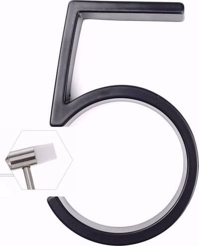 Amato Black nr. 5 - 125mm - tijdelijk met Mini Hamer va 2 stuks - zwart modern huisnummer - zwart huisnummer - huisnummer zwart - huisnummer 5 - tijdelijk ACTIE bij afname van 2 of meer Amato huisnummers één Mini Hamer