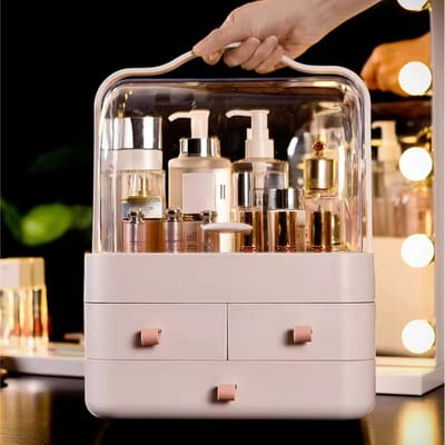 Janse® Luxe make-up organizer XL Wit - Skincare organizer transparant - Make-up koffer met lades - Opbergdoos met handvat - Beauty organizer voor onderweg - Parfum - Cosmetica - Nagellak opbergbox - Beautycase - Sieraden - Organiseren