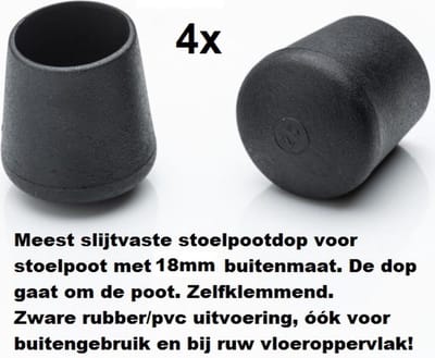 Stoelpootdoppen (4 stuks) voor 18mm buis ronde stoelpootdop voor ronde poot omdop zware kwaliteit zeer stevig slijtvast pootdoppen