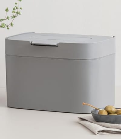 PromoHome Biologische Keukenprullenbak | 4,5L met Houten Dekel en Geurneutralisatie | Leigrijs