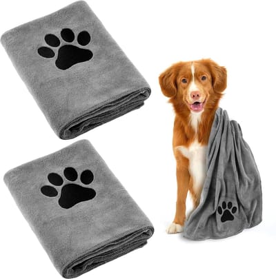 Stunq® 2 Stuks Hondenhanddoek - Hondenhanddoeken - Extra absorberend -Kattenhanddoek - Grijze snel drogende microvezelhanddoeken voor huisdieren - 100 x 50 cm - schoonmaakhanddoek voor huisdierenbad