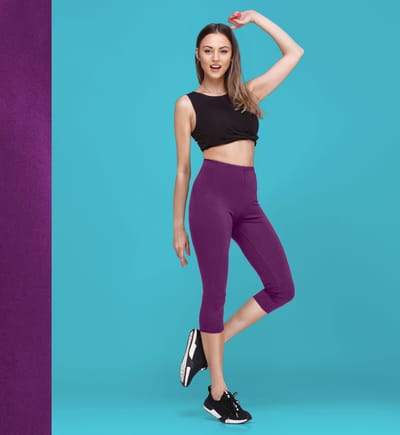 Bellivalini BLV-BLV50-148-LE Dames Capri Leggings - Sport - Vrijetijdsbroek - 3/4 Lengte - Viscose - Sporbroek - Yogabroek - Paars - XS