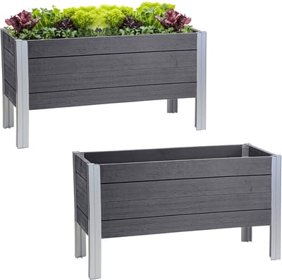 TRUTZHOLM Verhoogd Bed Grijs - 98x40x59cm 100L Houtlook - Robuust Weerbestendig Moestuinbed Kweekbak Balkon Plantenbak