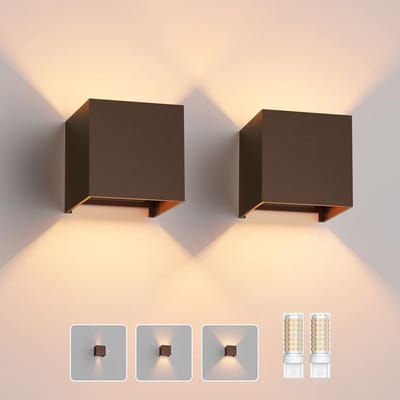 Klighten 2PCS LED Wandlamp met Vervangbare G9 LED Lamp Warm Wit 3000K, Aluminium LED Wandlamp Binnen/Buiten Verstelbare Stralingshoek Buitenverlichting voor Woonkamer Tuin, Grijs