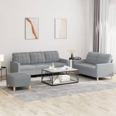vidaXL - 3-delige - Loungeset - met - kussens - stof - lichtgrijs