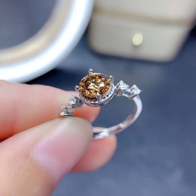 Luxe Dames Ring Champagne Steen Puur 925 Zilver Bruiloft Ring Vinger Diamant Mode voor Vrouwen Verlovingsring voor Vrouwen Antik Perak white