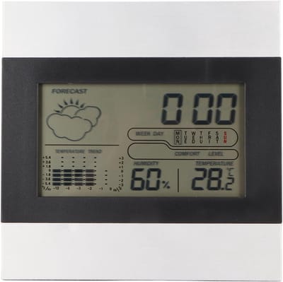 Digitale Weerklok - Temperatuur Vochtigheid - Wandmontage Bureau - Aluminium Behuizing - 14 x 14 cm - Zwart