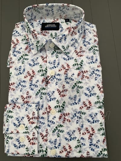 Boston Brothers heren blouse - overhemd heren - lange mouwen - 1030 - wit/groen/blauw print - maat M