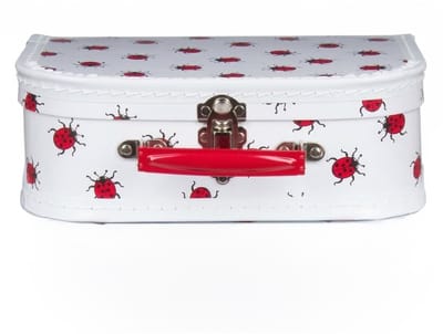 Kinderkoffer lieveheersbeestje - wit - 25 cm - karton - logeerkoffer / opbergkoffer - kraamcadeau