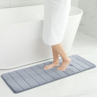 Badmat - 40 x 120 cm - fleece - Traagschuim - Glad geweven - absorberend - antislip - wasbaar - Laagpolig - Kleur : grijs